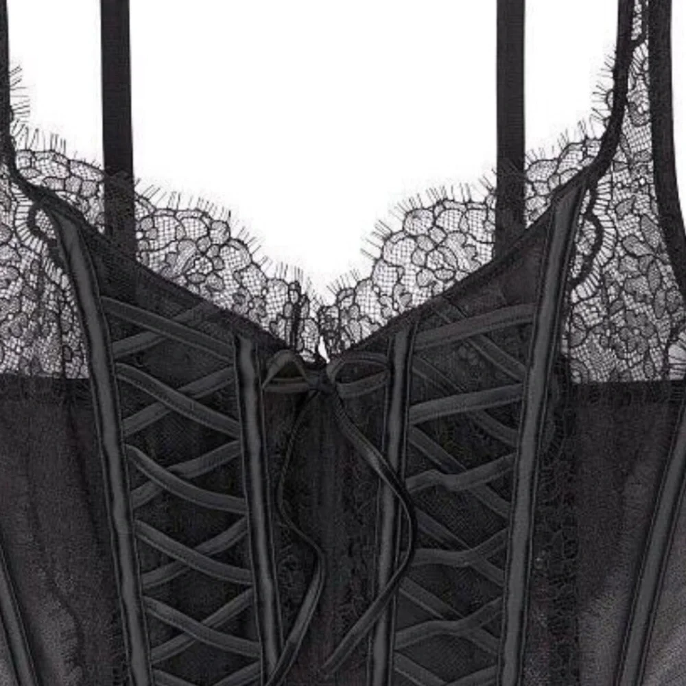 Victorias Secret Elegant Black Lace-Up Corset Top